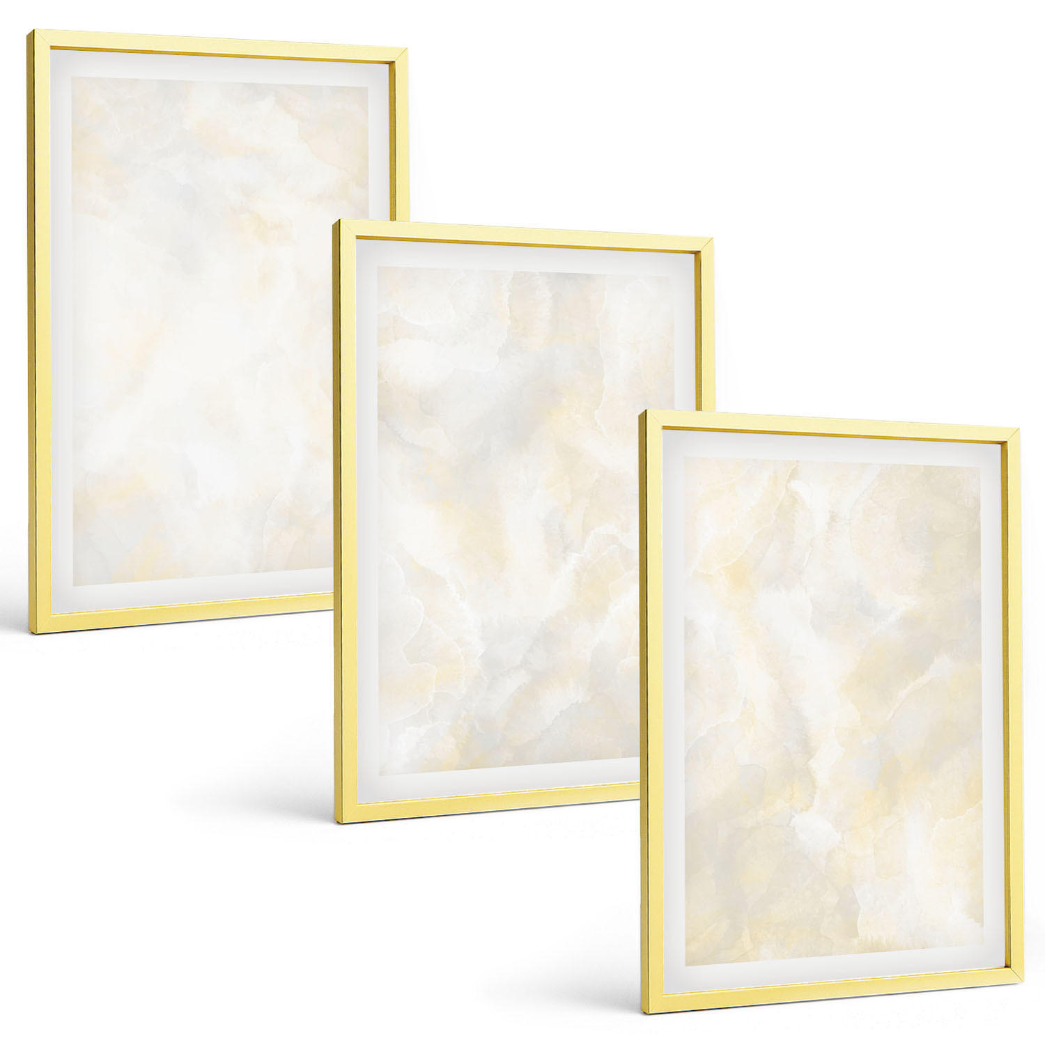 BILDER SET 3er Set - 40x60 cm Goldrahmen - Helles Strukturfarbendesign - Goldfarben, Kunststoff (40/60cm) - TULUP