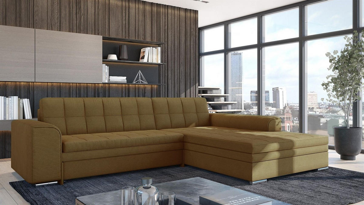 ECKSOFA Lusaka Mit Schlaffunktion - Gelb, Holzwerkstoff/Textil (198/292cm) - Fun Möbel