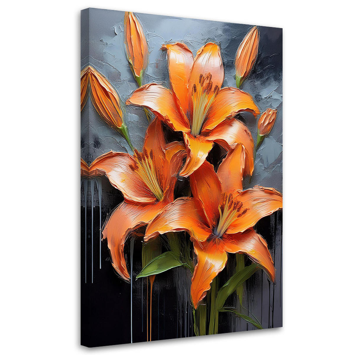 LEINWANDBILD Lilienblume Orange bemalt 40x60cm - Orange, Textil (40/60cm) - Feeby