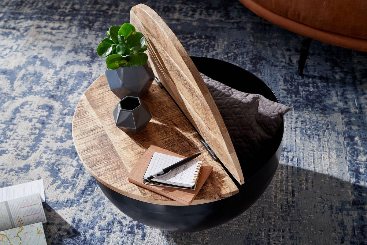 COUCHTISCH Industrial-Style Mango-Holz mit Metall, Aufklappbarer Stauraum - Schwarz, Holz/Metall (60/60/34cm) - KADIMA DESIGN