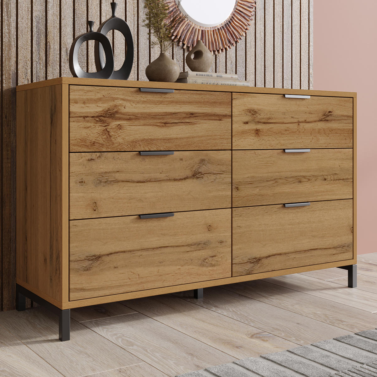 SIDEBOARD 120x40x76 cm Dunkle Eiche mit 6 Schubladen - Alteiche, Holzwerkstoff (120/76/40cm) - FLIEKS