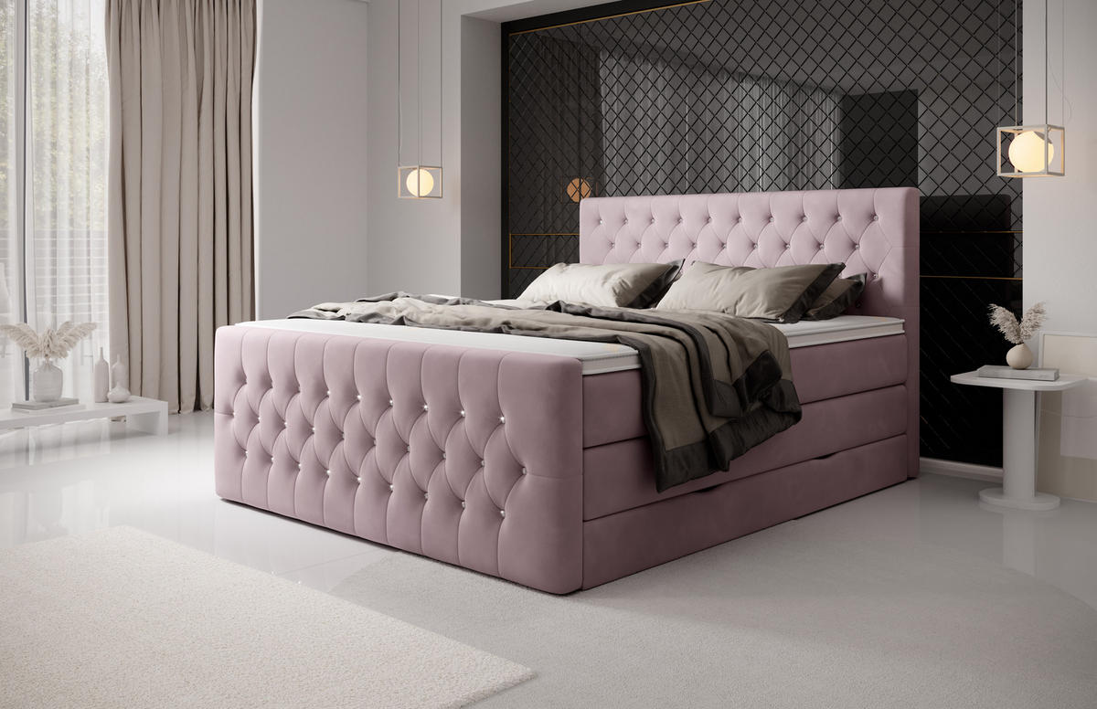 BOXSPRINGBETT Sira Rosa 160/200 cm H2/H3 Samt - Rosa, Textil (160/200cm) - wonello
