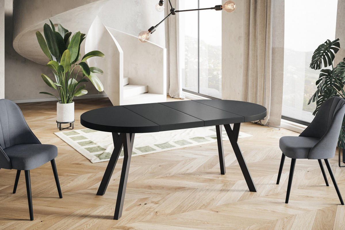ESSZIMMERTISCH OVO, ausziehbarer Tisch 120 cm bis 220 cm, Farbe: Schwarz, mit Holzbeinen in Farbe Schwarz - Schwarz, Holzwerkstoff (120/120/77cm) - Alpi-Möbel