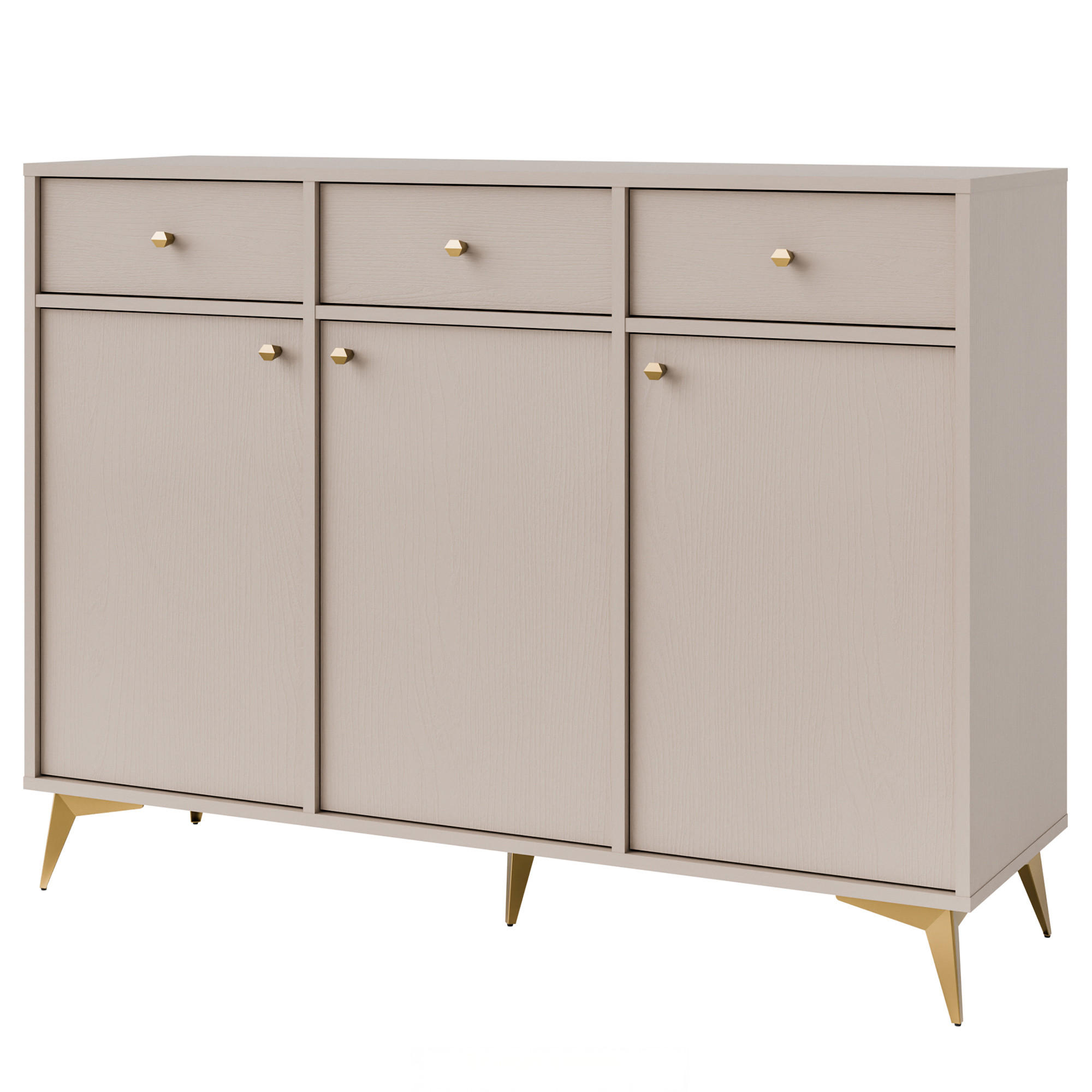 KOMMODE FLOREN, Creme/Gold - Creme, Holzwerkstoff/Metall (124.5/93.5/40.8cm) - KONSIMO®