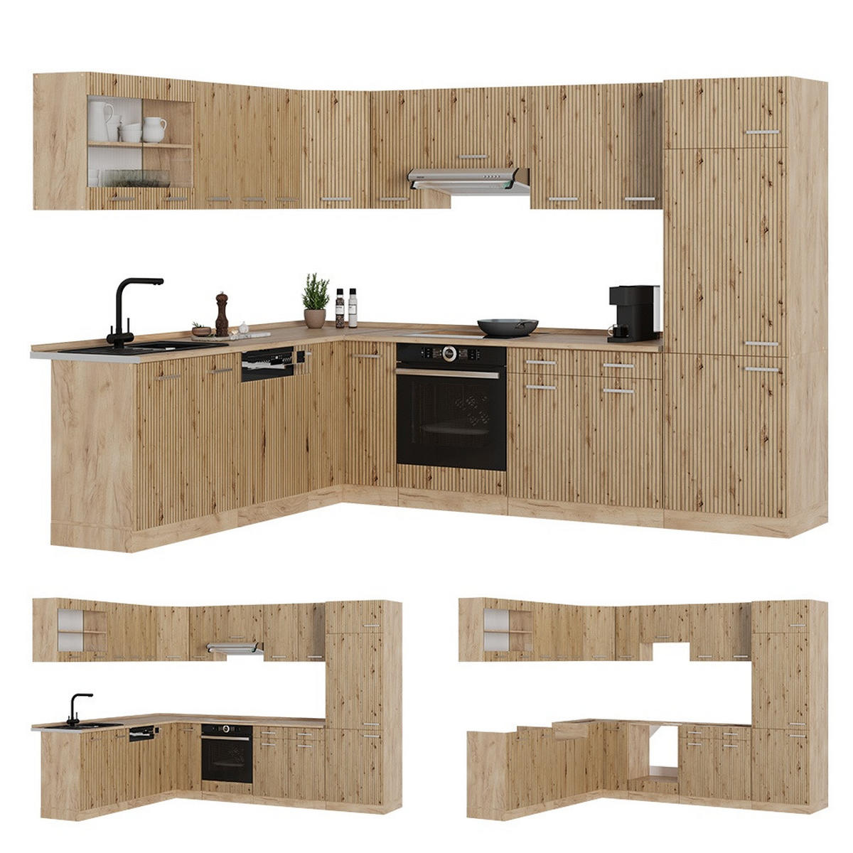 HÖRNKÖK R-Line, Hantverks ek/Goldkraft ek, 287 x 227 cm, AP Oak - Honungsek/Ek Artisan, Träbaserade material (287/206.8/60cm) - Vicco