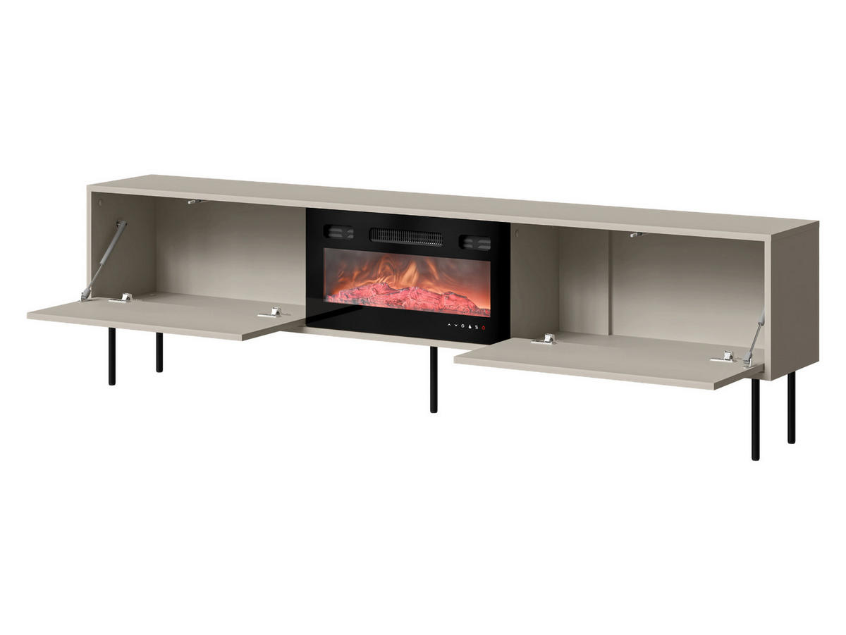 TV-LOWBOARD Masha 200 EF mit Kamin - Kaschmir/Schwarz, Holzwerkstoff/Metall (200/48/30cm) - MIRJAN24