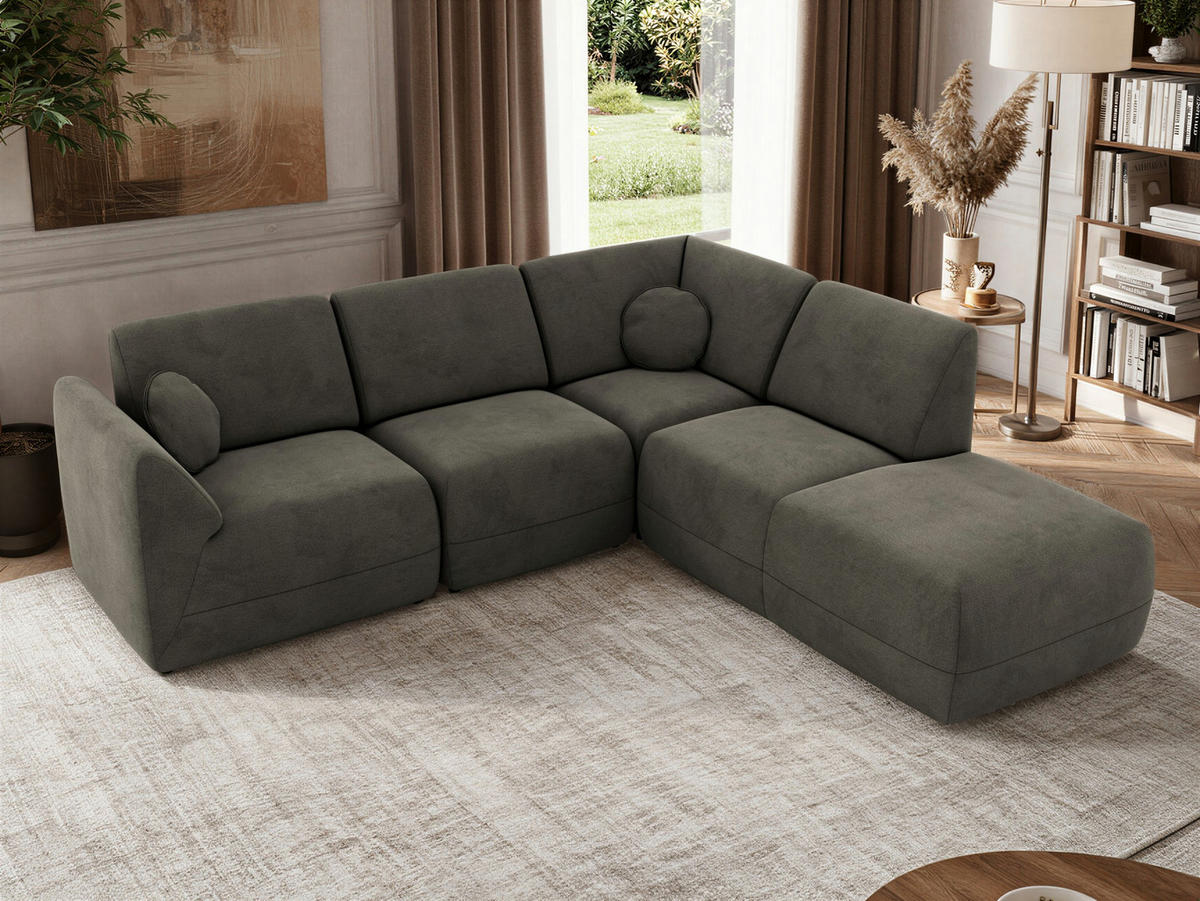 ROHOVÁ SEDAČKA NOARA 5M L Tmavě šedá Samet - Pravá - černá/tmavě šedá, textil/plast (267/244cm) - MKS
