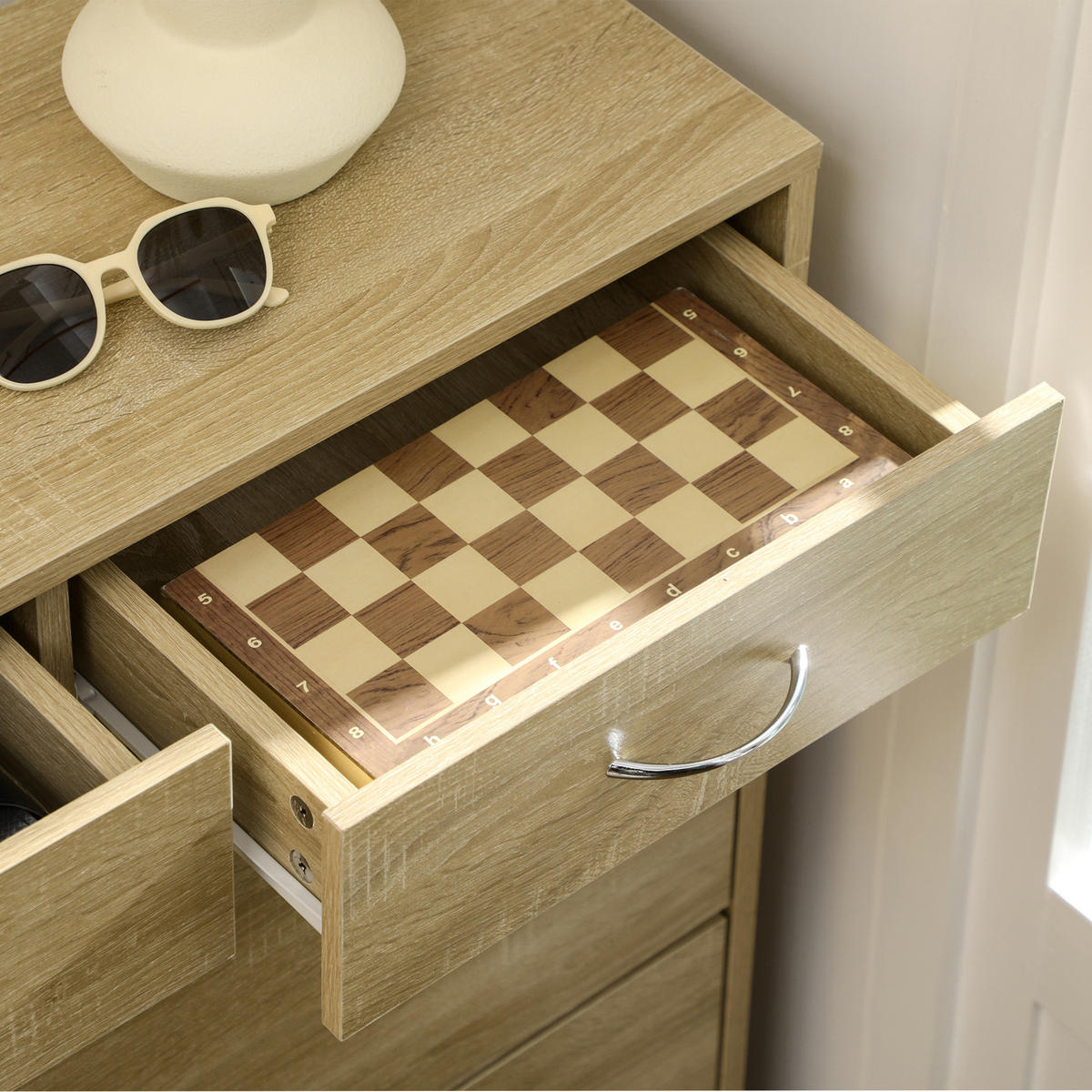 SCHUHSCHRANK DE-14988 2 Klapptüren & 2 Schubladen mit verstellbaren Böden Naturholz - Eichefarben, Holzwerkstoff (80/91.5/30cm) - ComfortXL