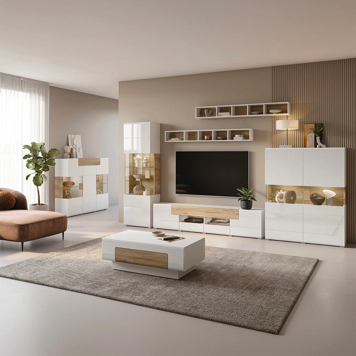 TV-MÖBEL Jules Weiß und Holz - Eichefarben/Weiß, Holzwerkstoff (208/47/39cm) - Petits-meubles