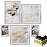 WANDBILDER 5er Set - 50x50 cm & 20x30 cm & 40x60 cm Silberner Rahmen - Bilder mit blau-goldenen Mustern - Silberfarben, Kunststoff (40/60cm) - ArtPrintCave