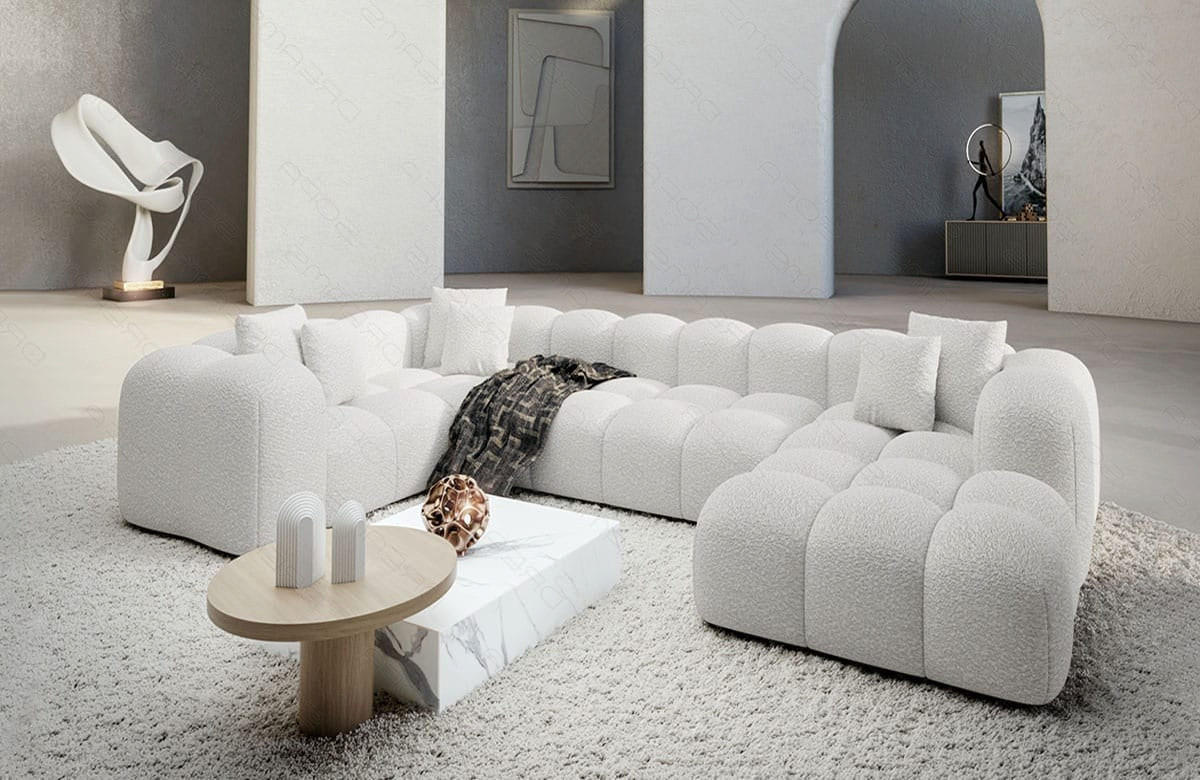 WOHNLANDSCHAFT Cloud Pearl Boucléstoff - Perlmutt, Kunststoff (314/72/184cm)
