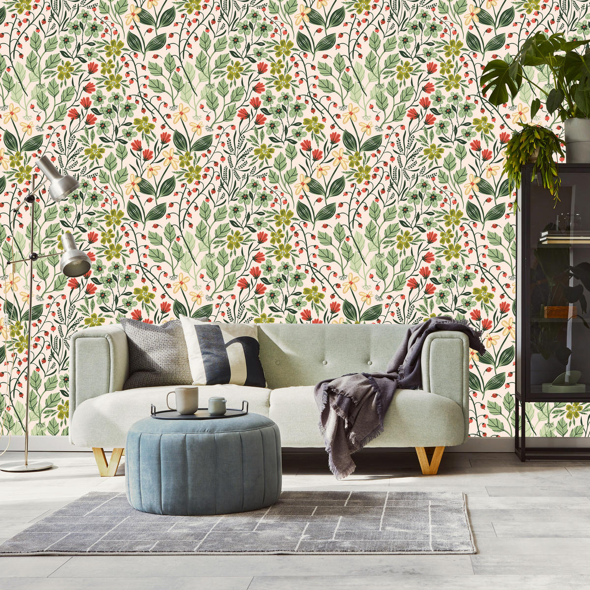 VLIESTAPETE Wildblumen, Blätter und Früchte – Grün, Rosa, Creme – 50x1000 cm - Creme/Rosa, Papier (50/1000cm) - Muralo