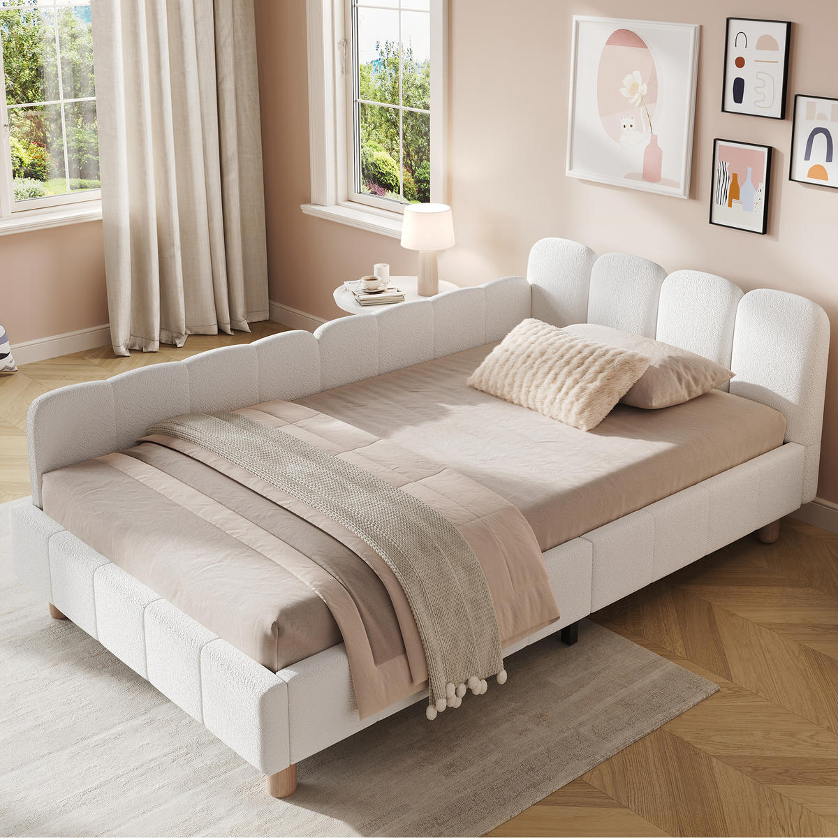 POLSTERBETT 90/200 cm DE-03015, mit Rausfallschutz und 3-seitigen Armlehnen, in Beige - Beige, Holz (90/200cm) - ComfortXL