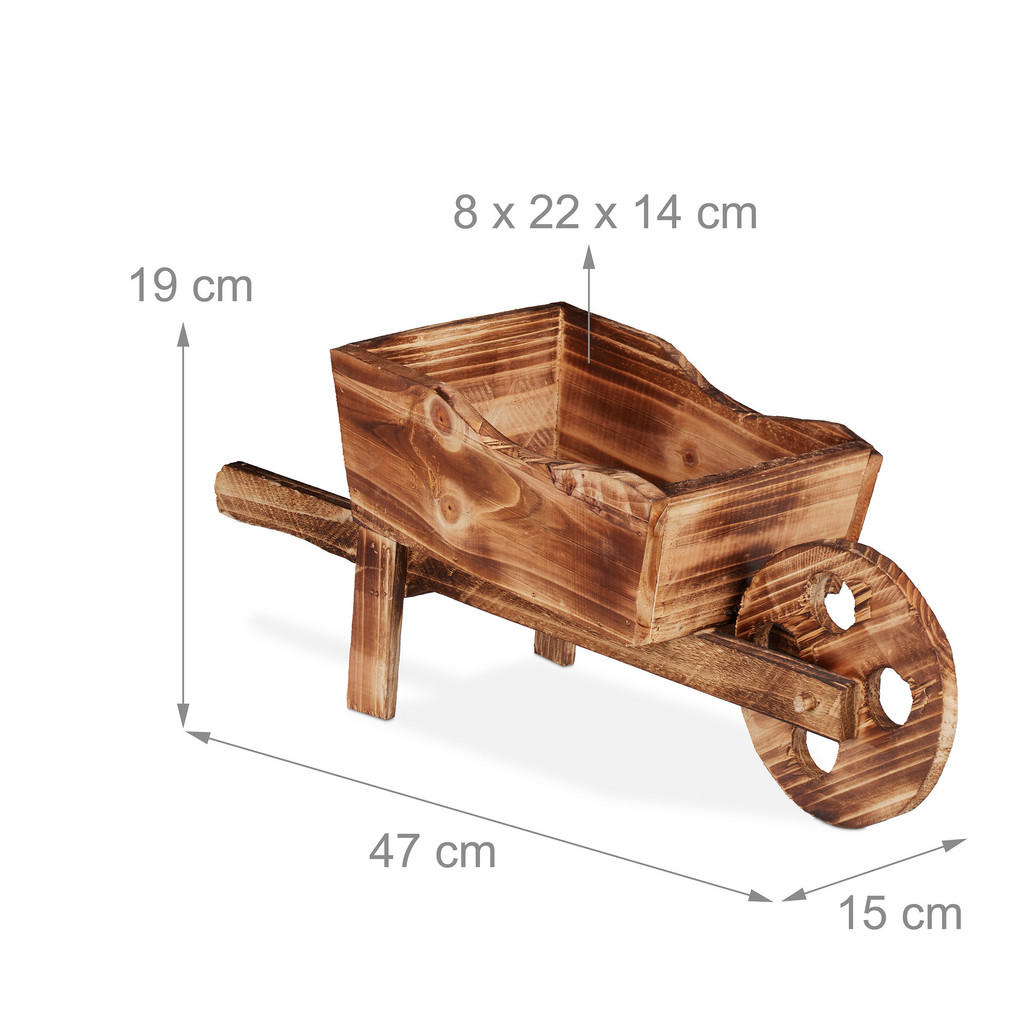 Thumbnail - Relaxdays Pflanzschubkarre, Braun, Holz, 47x19x15 cm, Gartenzubehör, Blumentöpfe