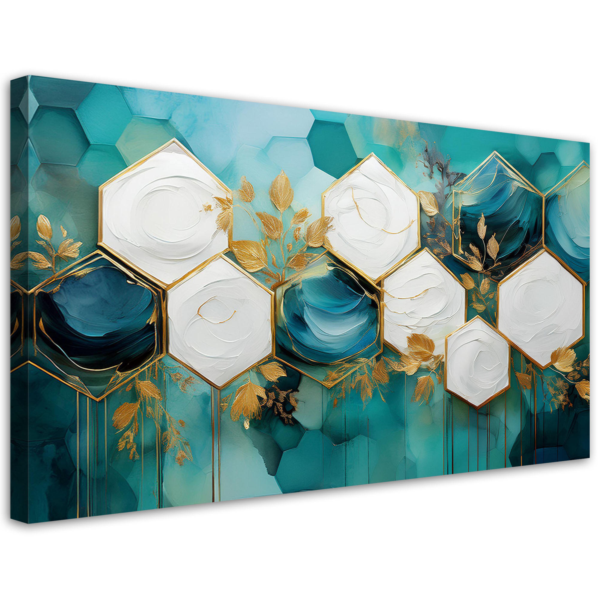 WANDBILD sechseckiges abstraktes türkis - Türkis, Textil (80/40cm) - Feeby