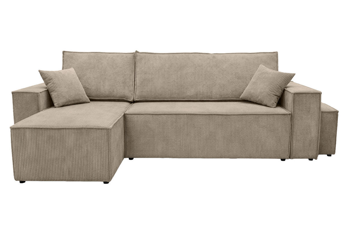 ECKSOFA Mit Schlaffunktion Und Pouf, Cordstoff Poso, Dunkelbeige, Links, Best L Mit Pouf - Beige, Holz (244/145cm) - Kaiser Möbel