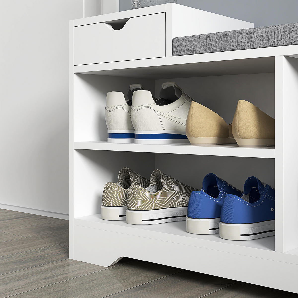 SCHUHBANK Naturfarben 76,5/30/52 cm - Weiß, Holzwerkstoff (76.5/52/30cm) - PANGIVO