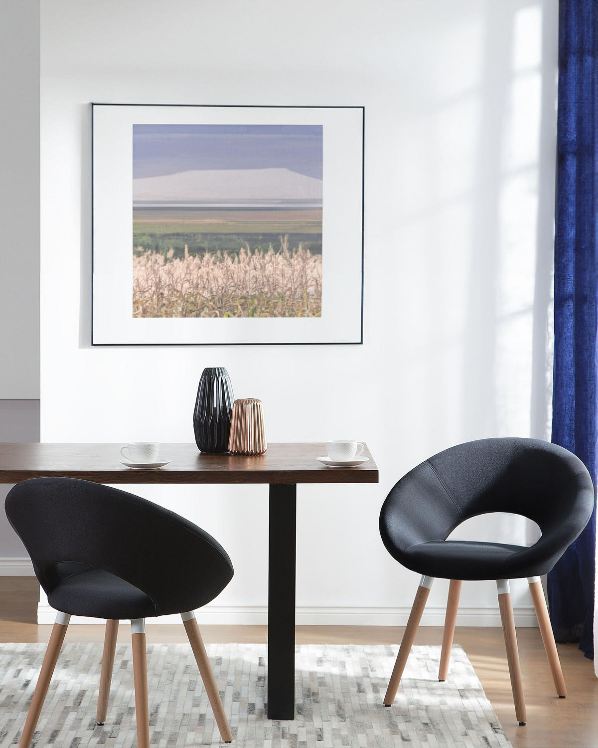 ÉTKEZŐSZÉK 2 darabos Szett Kárpit Fekete Roslyn - fekete, textil/fa (66/80/45cm) - Beliani