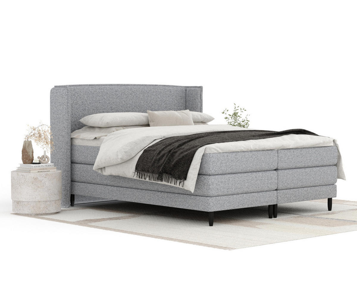 BOXSPRINGBETT Carizzo Grau 180/200 cm mit Matratze und Topper - Schwarz/Grau, Holz/Holzwerkstoff (180/200cm) - Maison de Reve