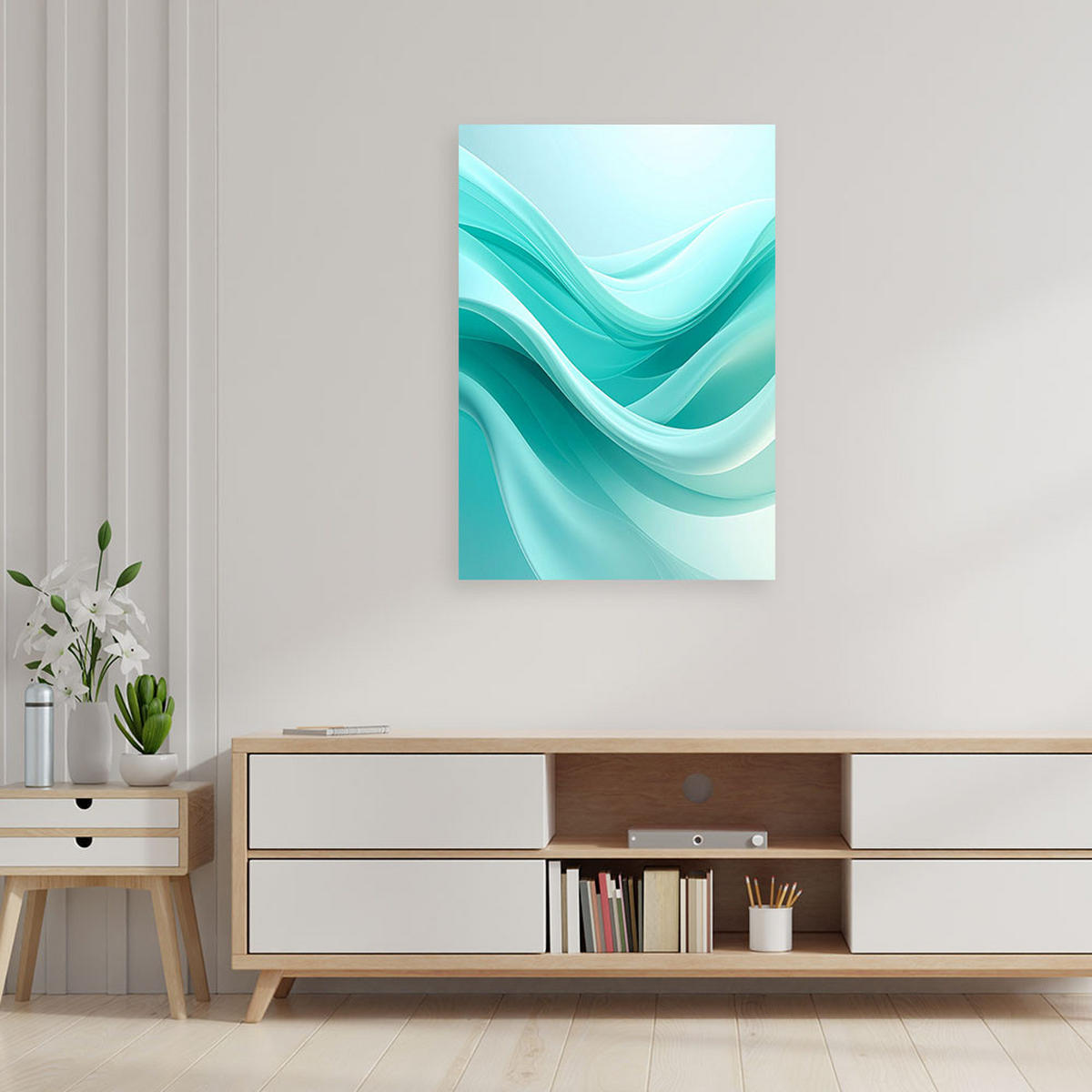 BILD auf Leinwand, Abstrakte blaue Wellen im modernen Stil - Blau, Textil (80/120cm) - Feeby