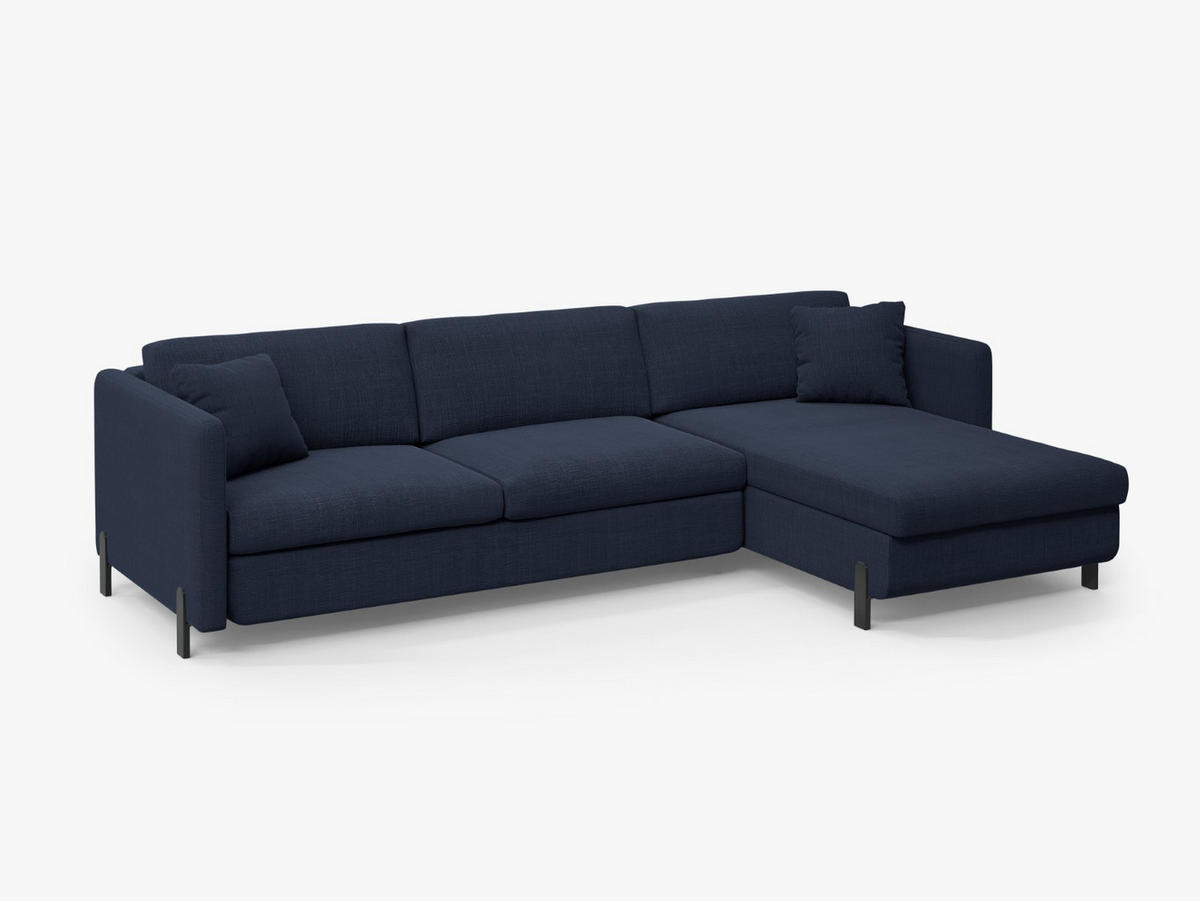 ECKSOFA ausklappbar rechts mit Container Gloria aus strukturiertem Stoff blau 4 Sitzplätze - Blau, Textil (170/260cm) - Micadoni