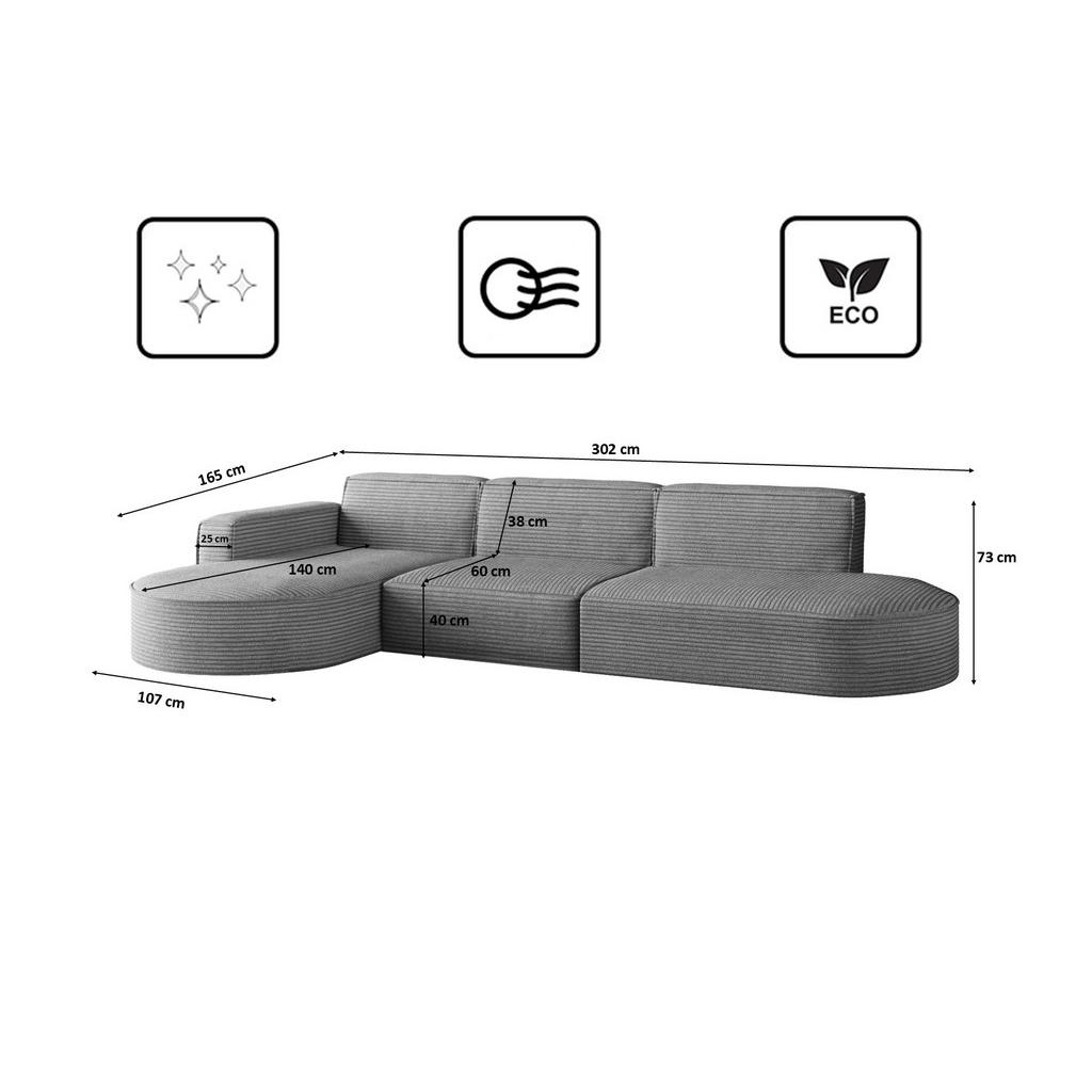 Thumbnail - Kaiser Möbel Ecksofa, Grau, Holz, L-Form, 302x296 cm, Wohnzimmer, Sofas & Couches, Wohnlandschaften, Ecksofas