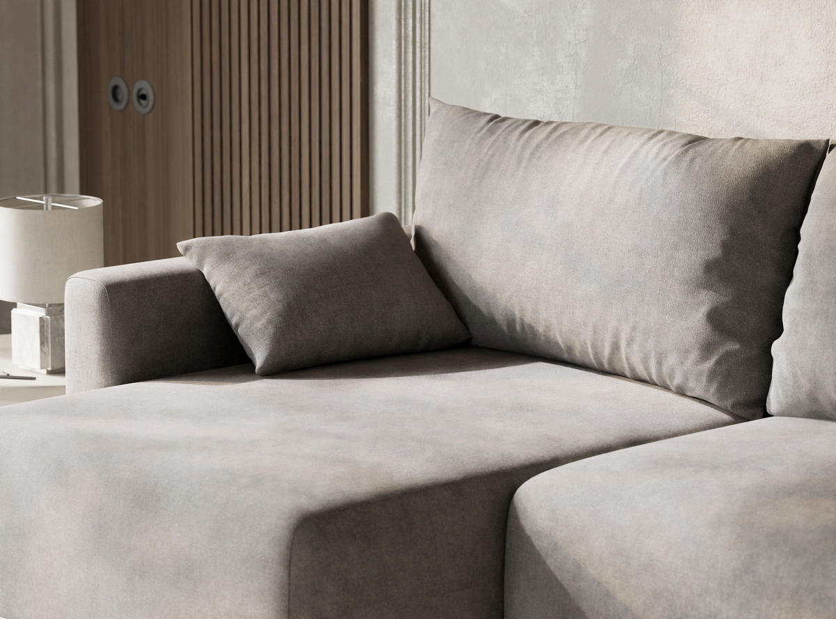 ECKSOFA MIT SCHLAFFUNKTION Leon Beige grau Webstoff - Schwarz/Braun, Holz/Holzwerkstoff (148/239cm) - Maison de Reve