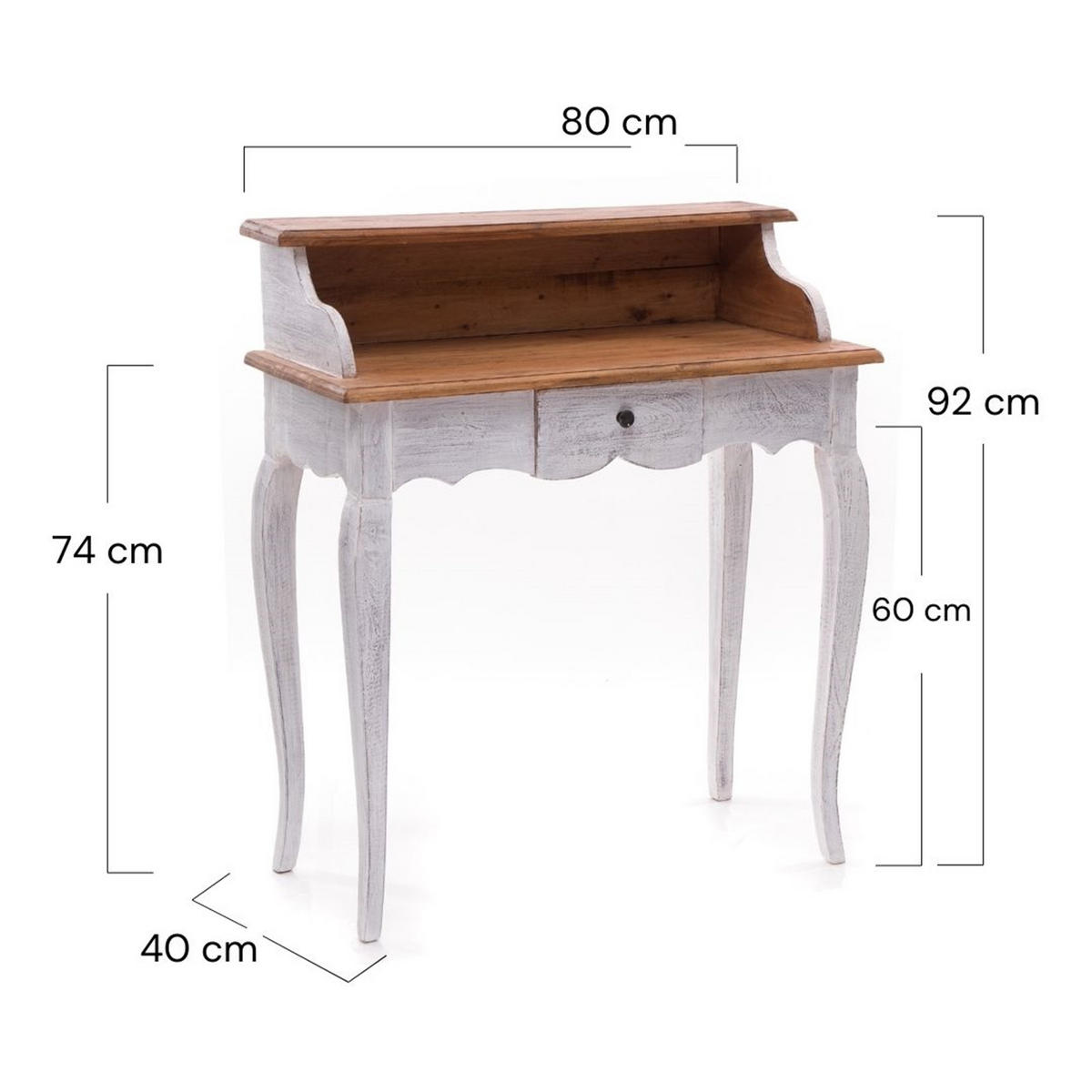 SEKRETÄR Napoleon Mahagoni Massivholz, mit Schublade 05 weiß-natur - Multicolor, Holz (40/80/92cm) - DESIGN DELIGHTS