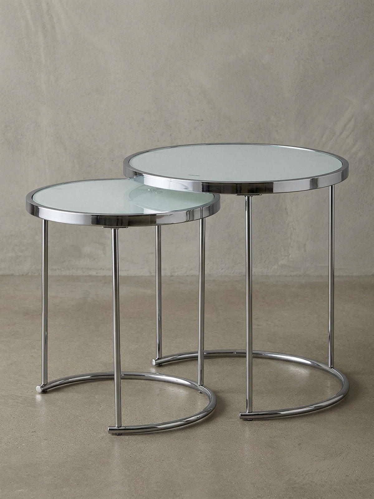 COUCHTISCH Set – Rund Glas 2-teilig mit Stauraum platzsparend - Silberfarben, Glas/Metall (50/50/50cm) - KADIMA DESIGN