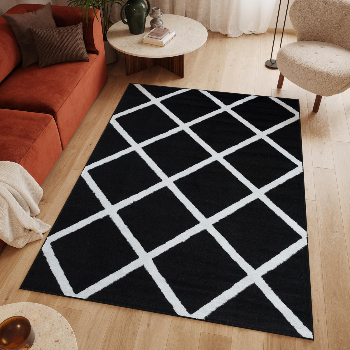 TEPPICH LUXURY Schwarz Marokkanisch Karo 250/300 cm - Schwarz, Textil (250/300cm) - Tapiso