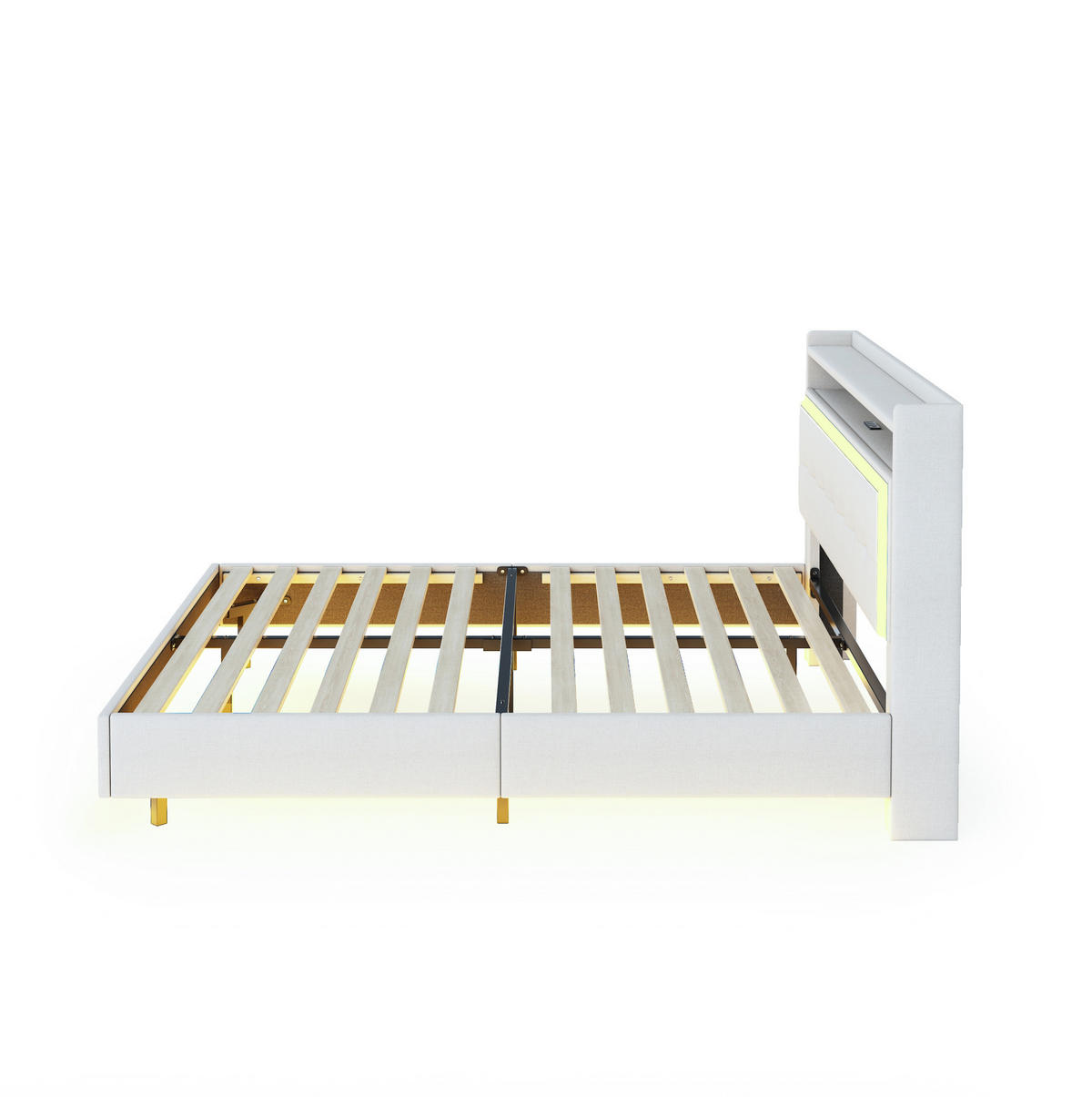 ČALOUNĚNÁ postel 140/200 cm, béžová, s USB zásuvkou a LED osvětlením - béžová, textil (140/200cm) - BEAOK