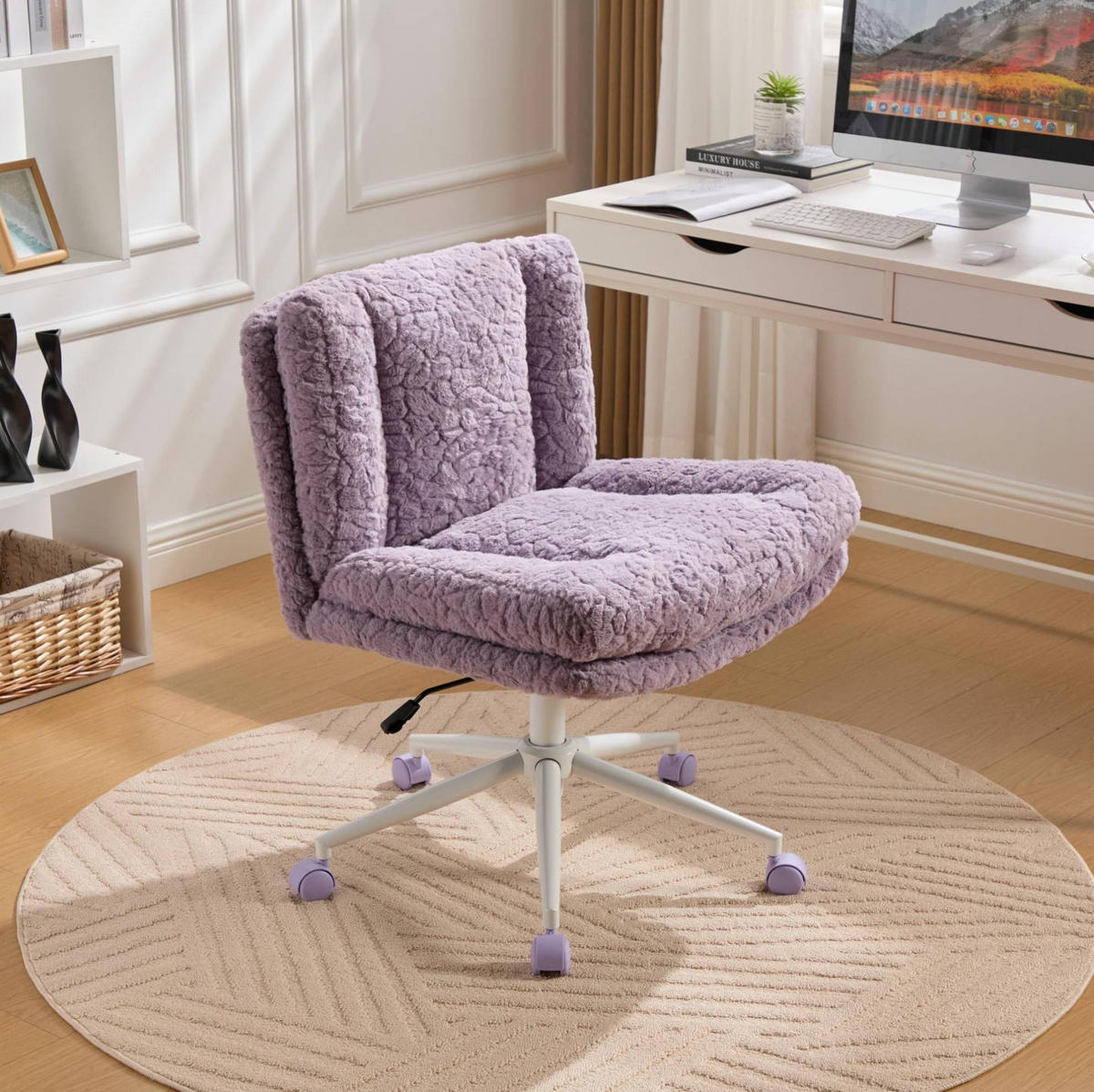 BÜROSTUHL höhenverstellbar 67,1 cm Kunstfell Purple - Lila, Kunststoff (67/94/63cm) - Meubliv
