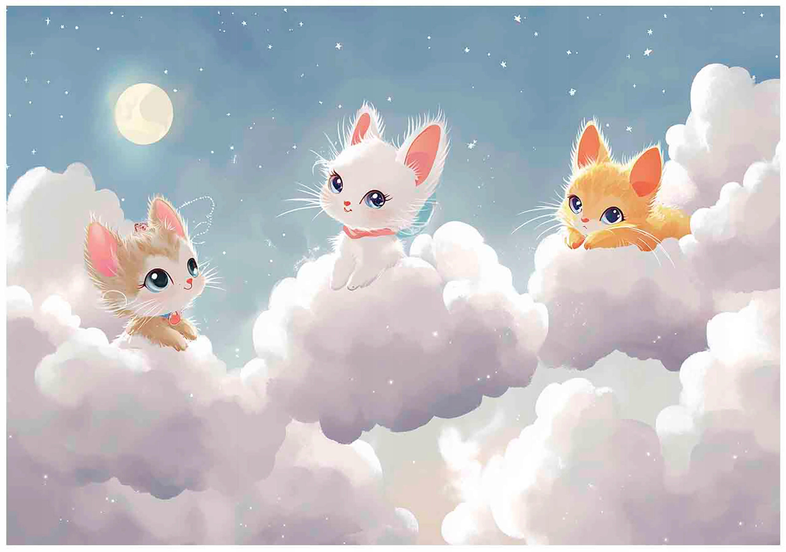 FOTOTAPETE Kinderzimmer Katze Wolken 150x105 - Multicolor, Papier (150/105cm) - Wallarena
