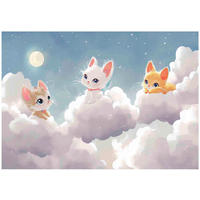 FOTOTAPETE Kinderzimmer Katze Wolken 150x105 - Multicolor, Papier (150/105cm) - Wallarena