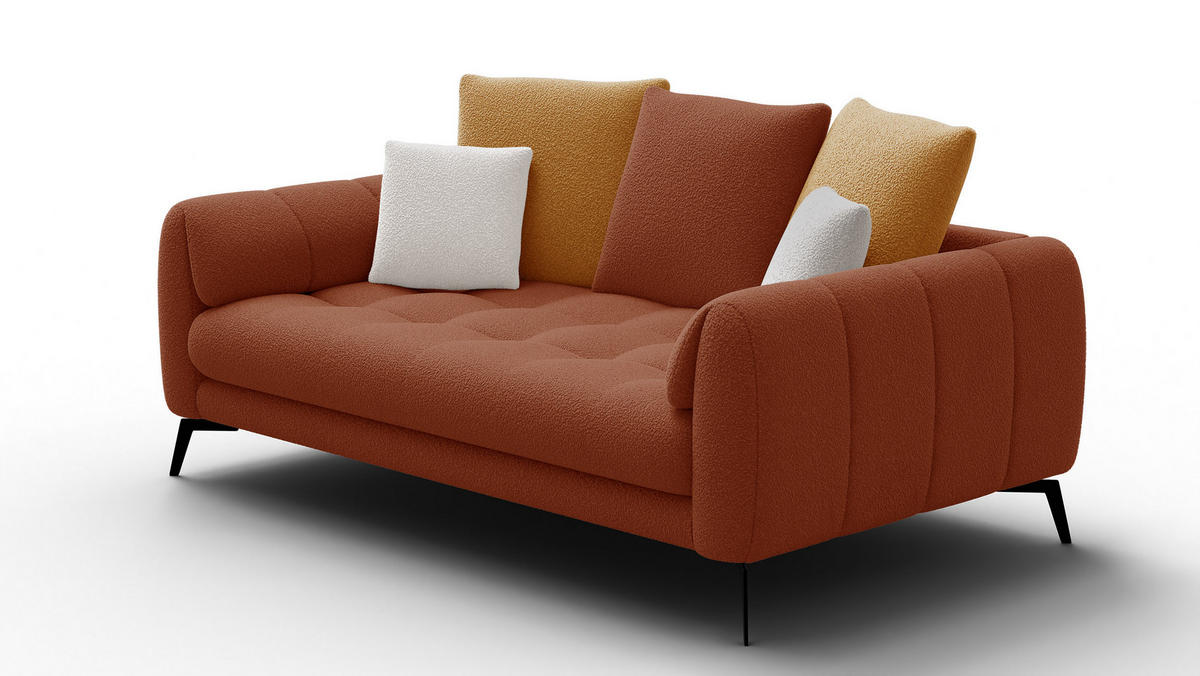 SOFA CALME 2,5-Sitzer, dunkelorange und écru - Dunkelorange, Holz/Textil (199/92/108cm) - Courtois Laville