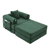 SOFA Cord Smaragdgrün mit Hocker und Kissen - Smaragdgrün, Textil/Metall (112/67/190cm) - WISHDOR