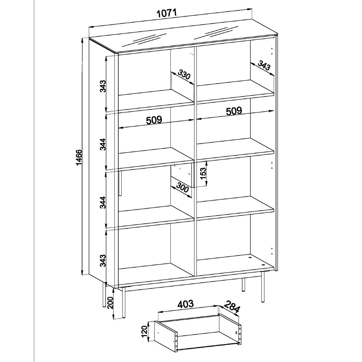 VITRINE OLDEN WIT2 Glasplatte Eiche - Eichefarben, Glas/Holzwerkstoff (107/163/39cm) - Komodee