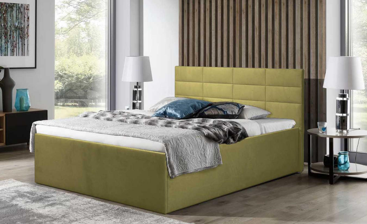 POLSTERBETT Athena Gelb-Gold 180 x 200 x 40 cm Stauraum ohne hydraulische Funktion Mit hochwertiger Matratze H3 (bis 120 kg) und Lattenrost - Goldfarben, Holz (180/200cm) - Halmon Schlafkomfort Betten 