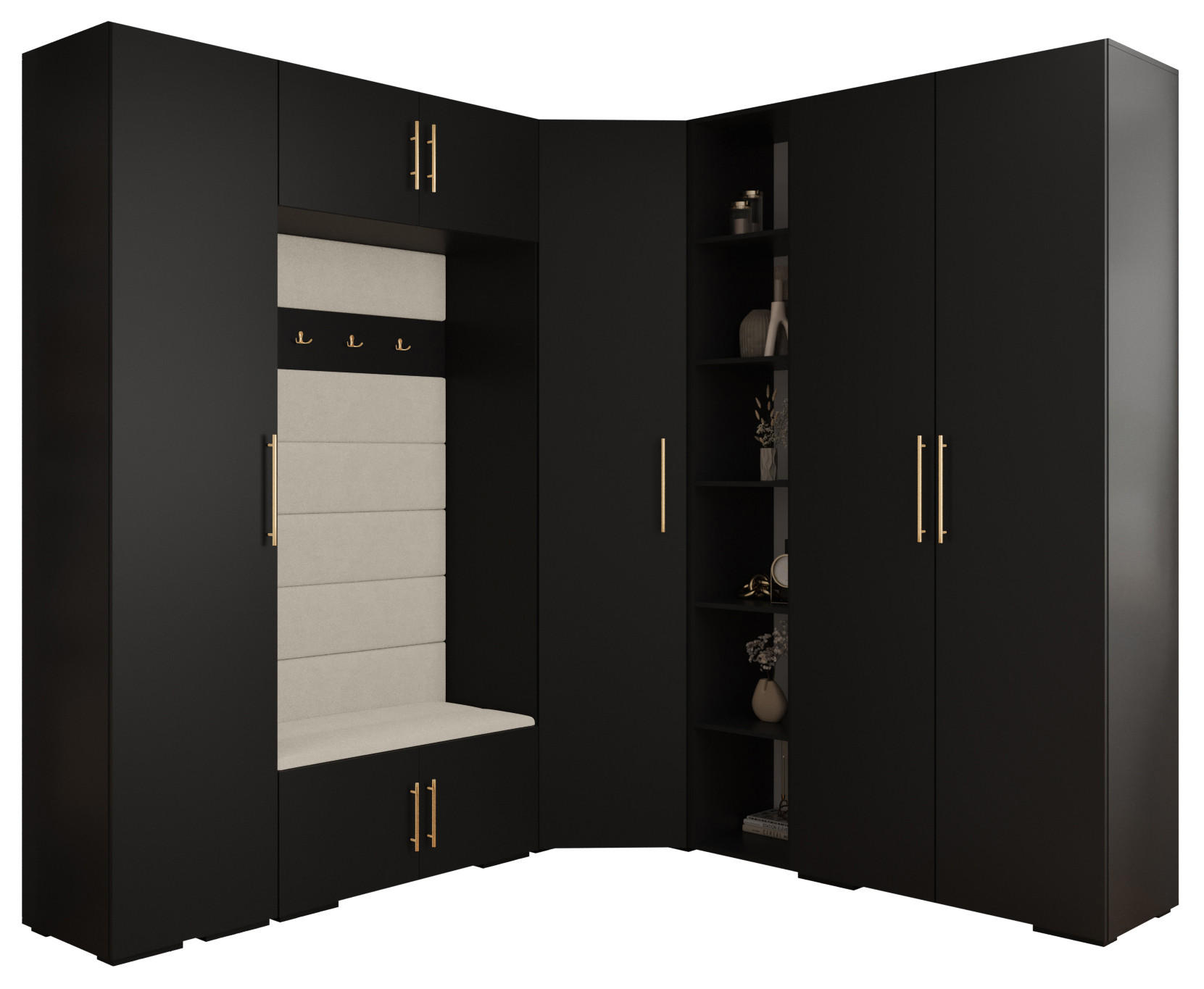 GARDEROBEN-SET 236,7/231,7/47 - Beige/Goldfarben, Holz/Kunststoff (181.7/236.7/47cm) - Abiks Möbel