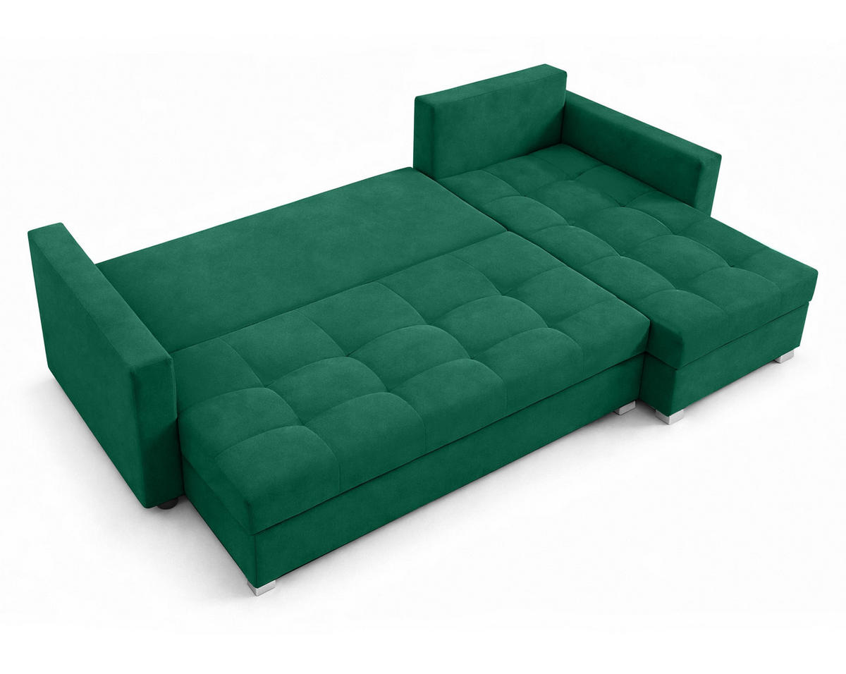 ECKSOFA Universelle L Form Elif Grün 220/140/85 cm stilvolle mit Schlaffunktion - Silberfarben/Grün, Kunststoff/Textil (220/140cm) - AX Living