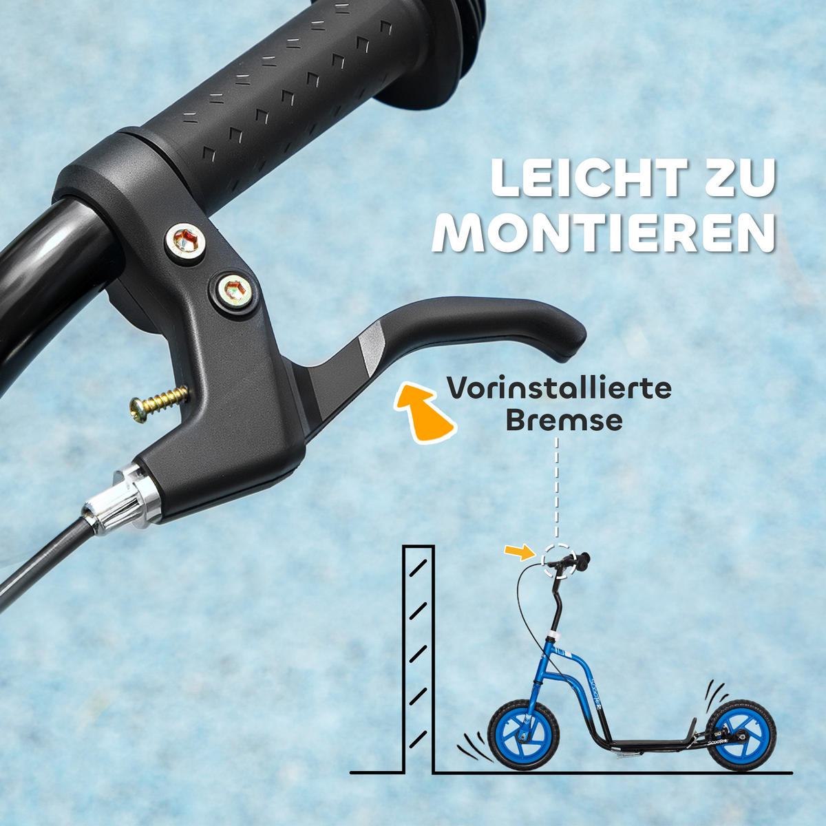 ROLLER Kinder Tretroller Kickscooter mit verstellbarem Lenker 12 Zoll Räder Blau - Blau, Kunststoff (115/50/88cm) - AIYAPLAY