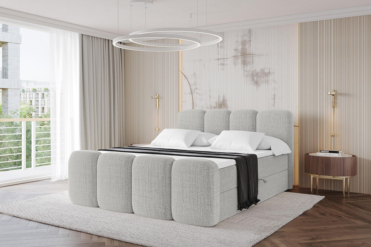 BOXBETT mit Matratze H4 und Lattenrost - NINA-Z - 120x200 cm - Hellgrau - Hellgrau, Holzwerkstoff (120/200cm)