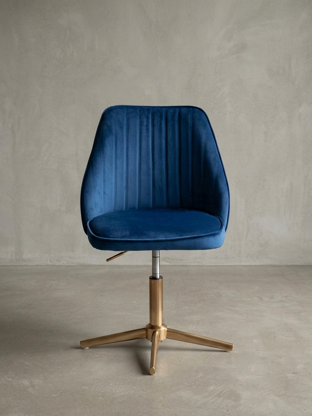 DREHSTUHL Samt mit Höhenverstellung, Eisenfuß und 360° Drehfunktion TANARO, Blau 60x60x100 cm - Blau/Goldfarben, Textil/Metall (60/100/60cm) - KADIMA DESIGN