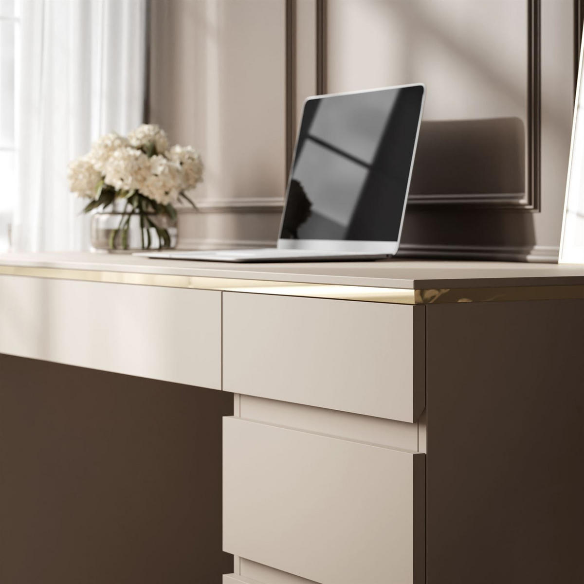 SCHREIBTISCH AURORA DOUBLE KASCHMIR mit Schubladen - Kaschmir, Holzwerkstoff (55/156.8/79.2cm) - Lookway