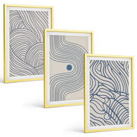 BILDER SET 3er Set - 40x60 cm Goldrahmen - Abstrakte Linien, Wellenformen - Goldfarben, Kunststoff (40/60cm) - TULUP