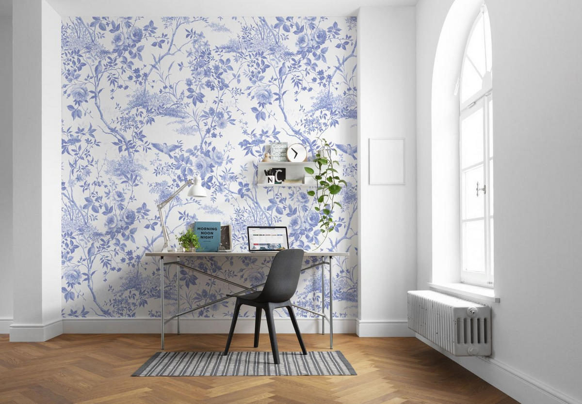 FOTOTAPETE Blumen und Vögel 300 x 280 cm - Blau, Papier (300/280cm) - Sanders & Sanders