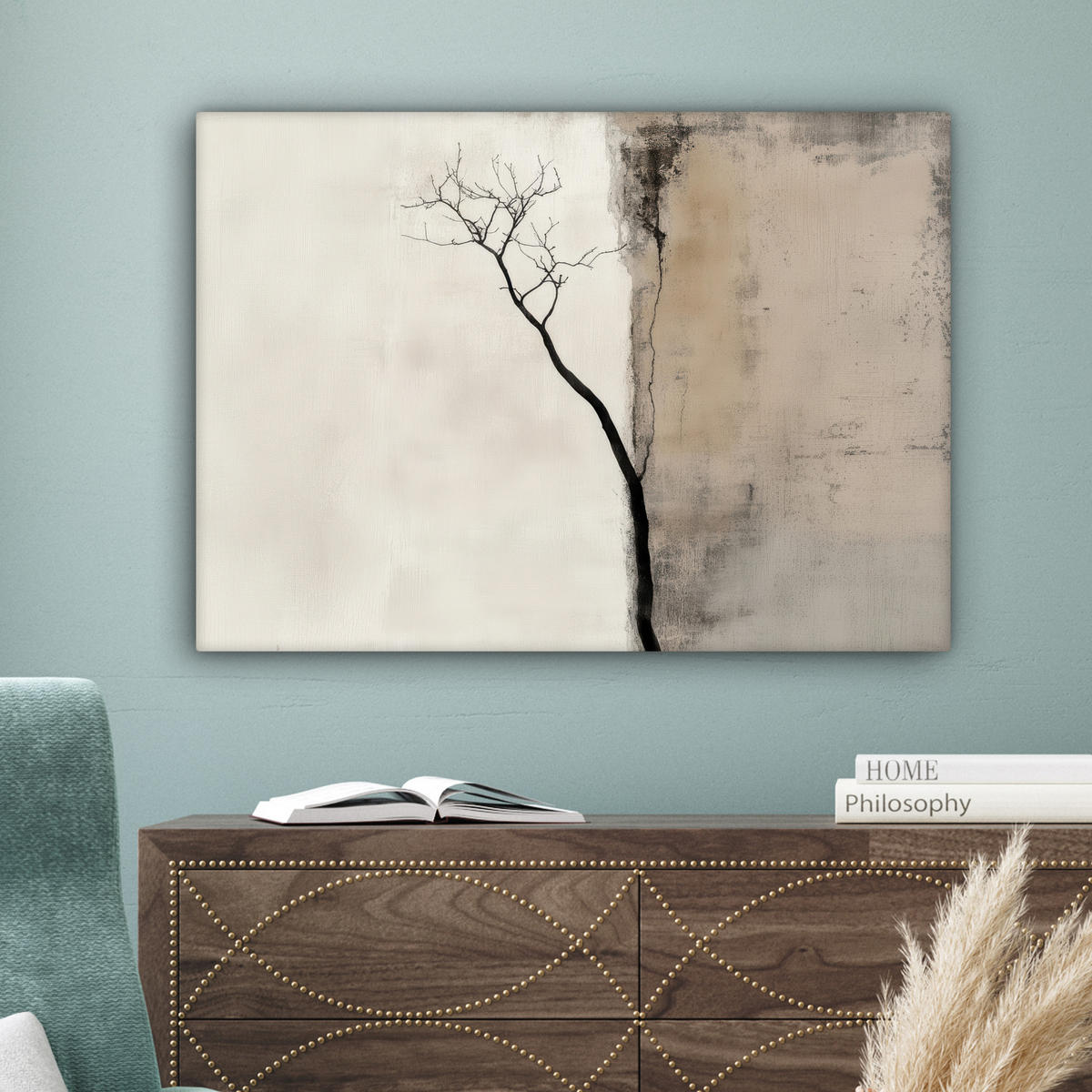 LEINWANDBILD Wabi sabi - Pflanze - Beige Wandbilder 80x60 cm - Taupe, Textil (80/60cm) - MuchoWow