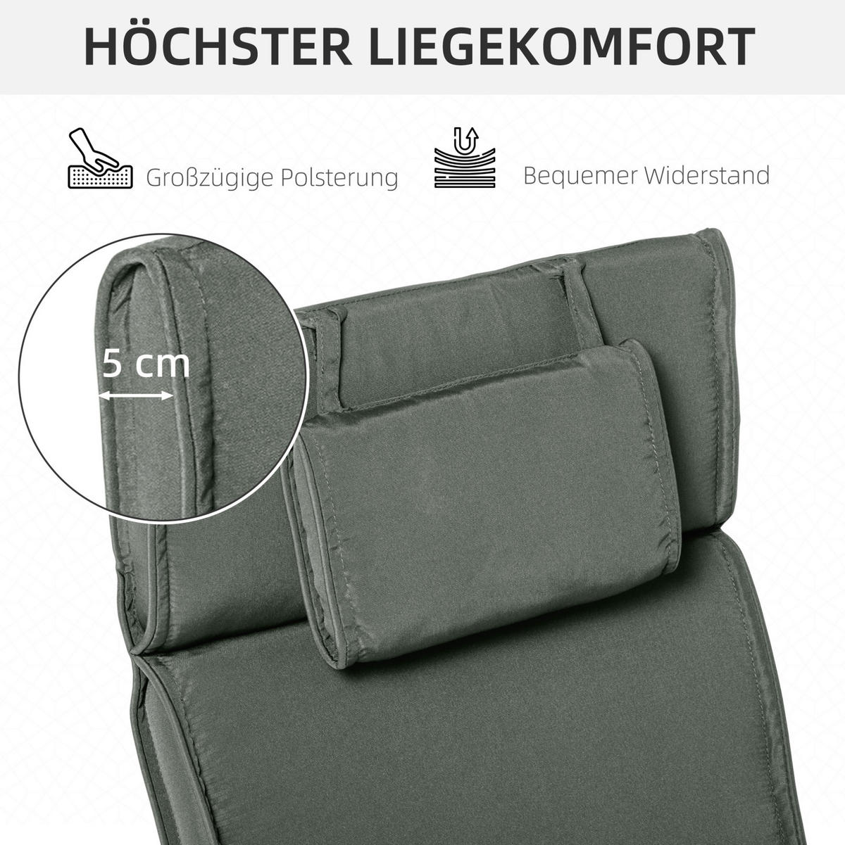 LIEGENAUFLAGE aus Polyester 198x53x5 cm Grau mit abnehmbarem Bezug - Grau, Textil (53/5/198cm) - Modfu