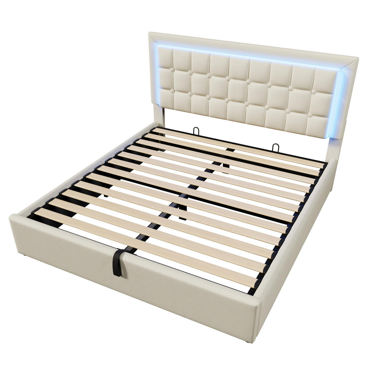 POLSTERBETT mit LED-Beleuchtung 140/200 cm mit Bettkasten in Weiß - Weiß, Kunststoff (140/200cm) - BEAOK