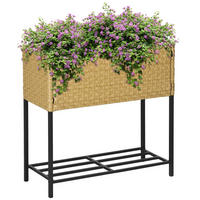 POLY Rattan, Hochbeet, Blumenkasten - Sandfarben, Metall (30/70/70cm) - Outsunny